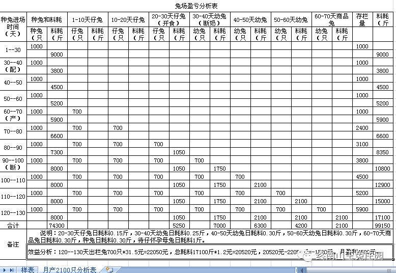 兔场1000种兔各段繁殖出栏商品兔效益分析表-18